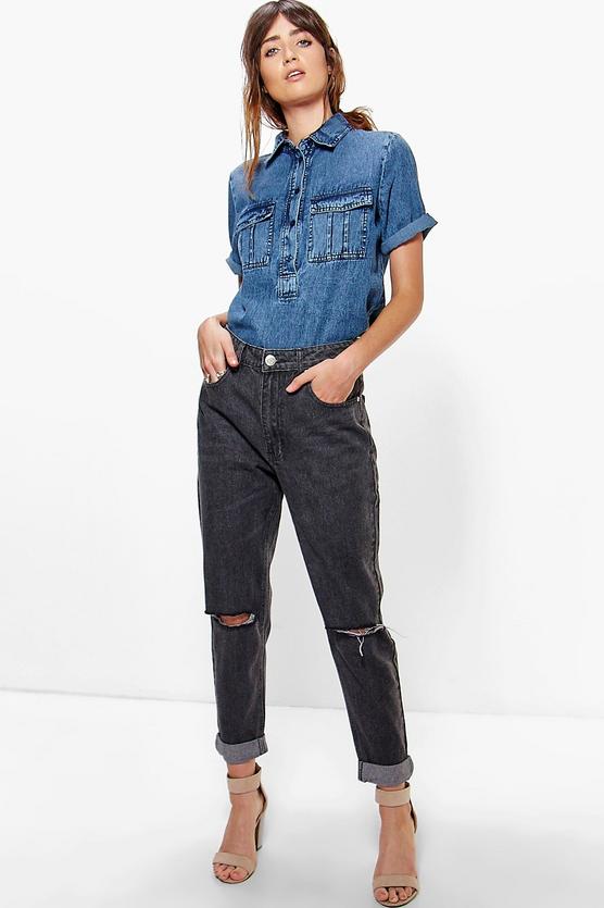 Hatty High Rise Knee Rips Boyfriend Jeans